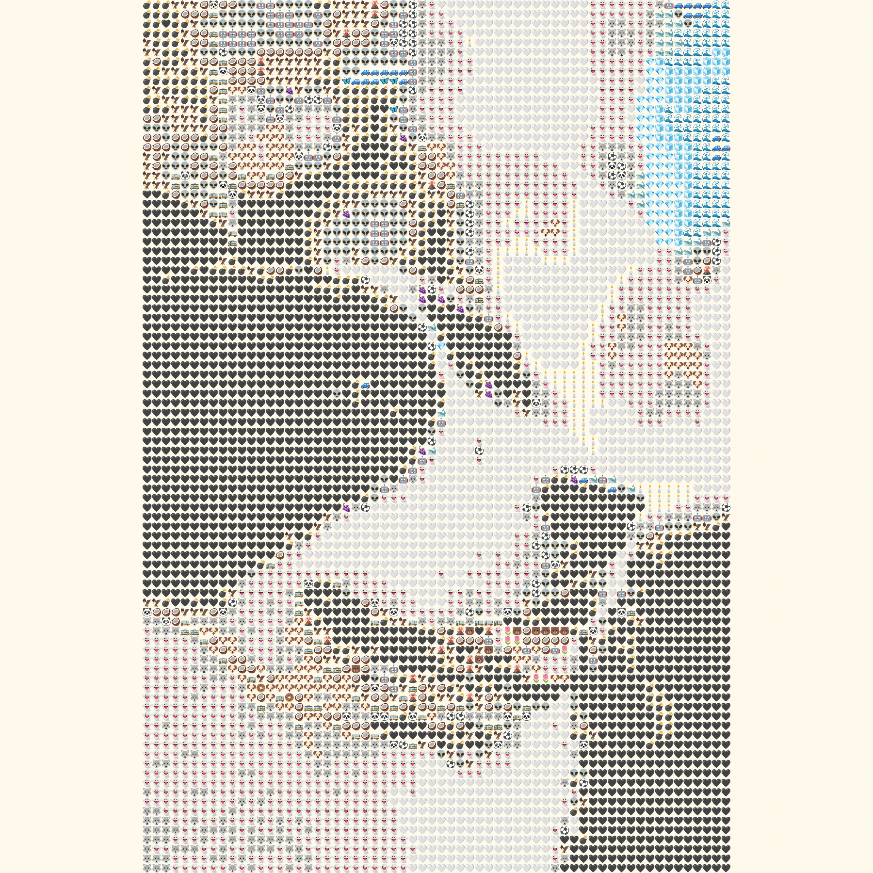 Emoji art generated from black and white dog looking forward
