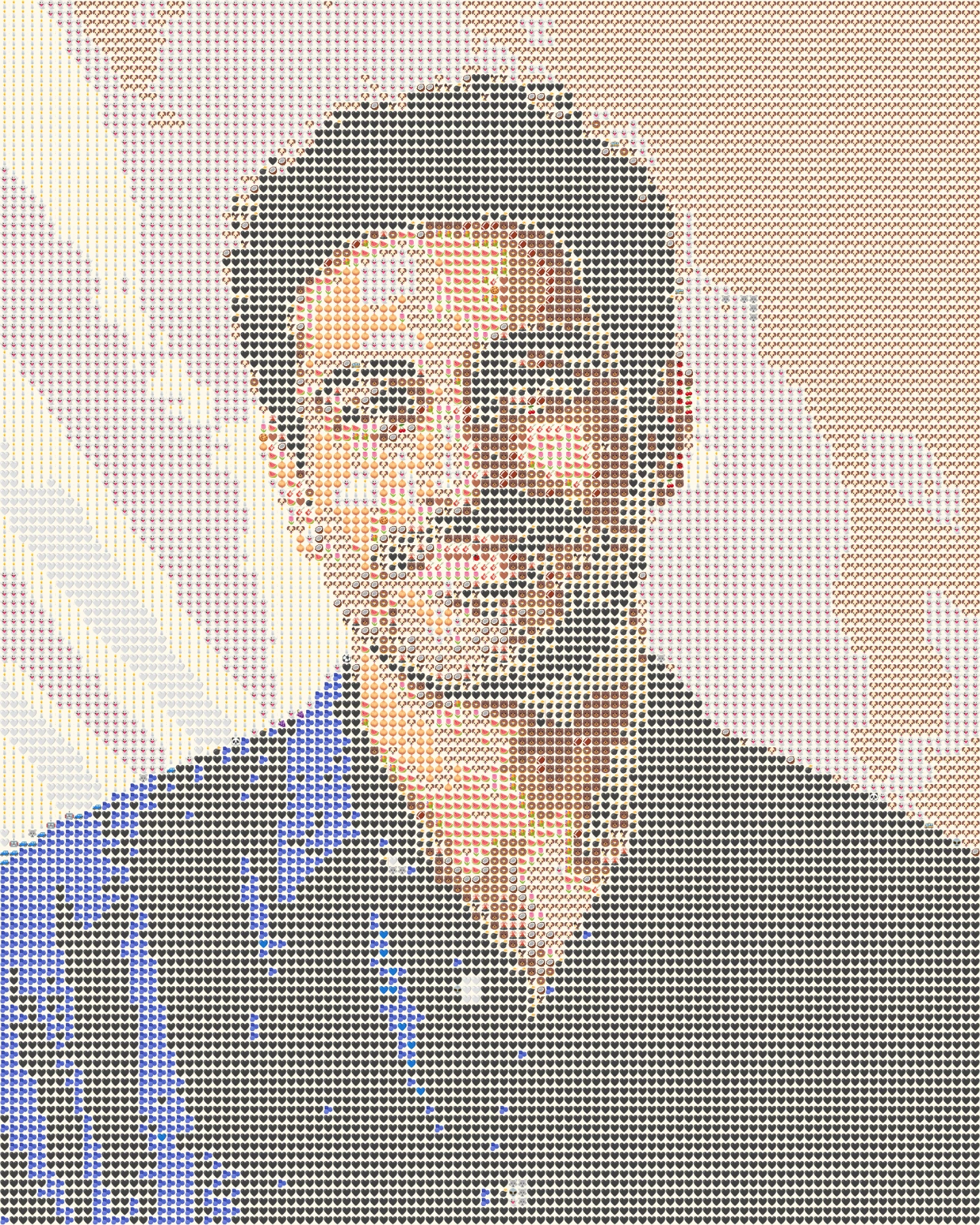 Emoji art generated from man with dark wavy hair smiling in a blue shirt