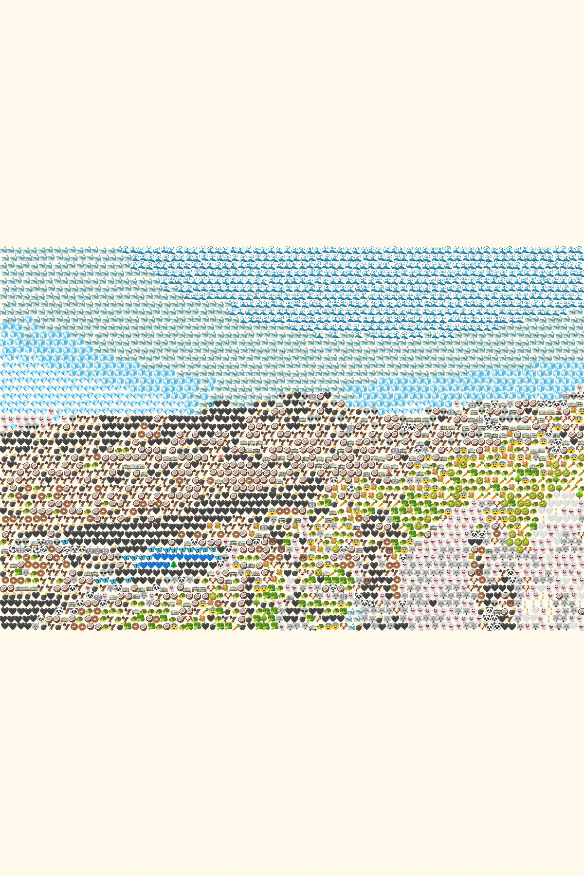 Emoji art generated from mountain lake under a clear sky